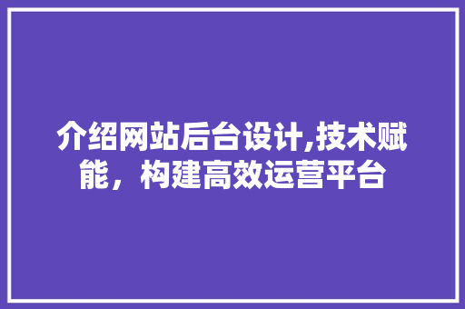 介绍网站后台设计,技术赋能，构建高效运营平台