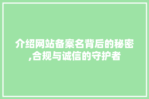 介绍网站备案名背后的秘密,合规与诚信的守护者 介绍网站备案名背后的秘密,合规与诚信的守护者 神马SEO