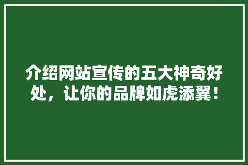介绍网站宣传的五大神奇好处，让你的品牌如虎添翼！