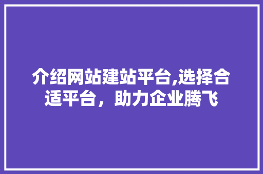 介绍网站建站平台,选择合适平台，助力企业腾飞