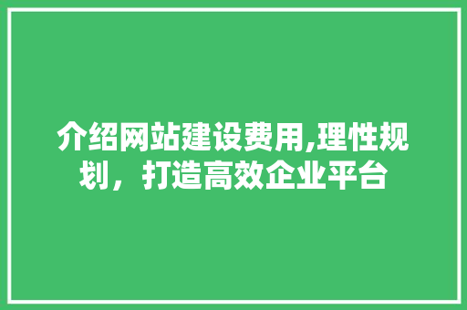 介绍网站建设费用,理性规划，打造高效企业平台