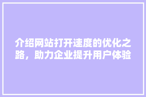 介绍网站打开速度的优化之路，助力企业提升用户体验