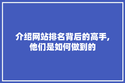 介绍网站排名背后的高手,他们是如何做到的 介绍网站排名背后的高手,他们是如何做到的 搜狗SEO