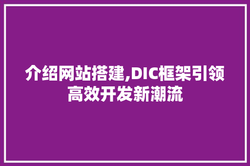 介绍网站搭建,DIC框架引领高效开发新潮流