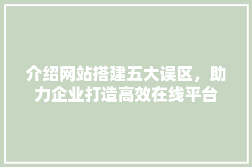 介绍网站搭建五大误区，助力企业打造高效在线平台