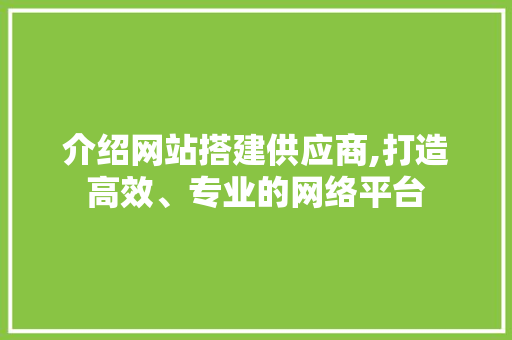 介绍网站搭建供应商,打造高效、专业的网络平台 介绍网站搭建供应商,打造高效、专业的网络平台 百度SEO