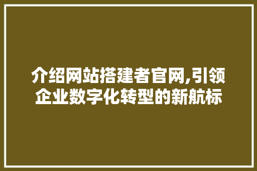 介绍网站搭建者官网,引领企业数字化转型的新航标