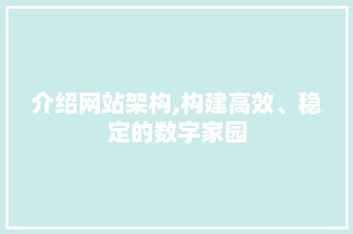介绍网站架构,构建高效、稳定的数字家园