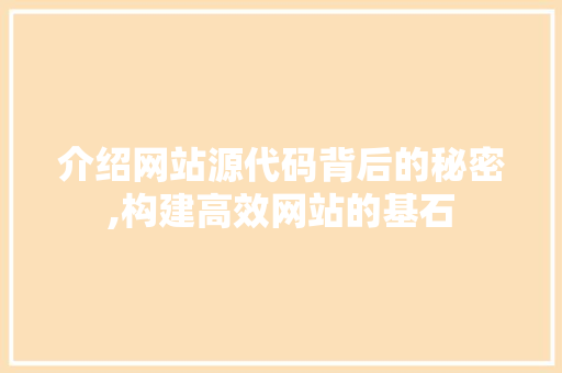 介绍网站源代码背后的秘密,构建高效网站的基石