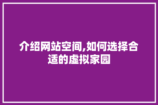 介绍网站空间,如何选择合适的虚拟家园 介绍网站空间,如何选择合适的虚拟家园 必应SEO