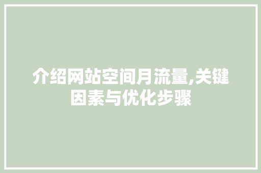 介绍网站空间月流量,关键因素与优化步骤
