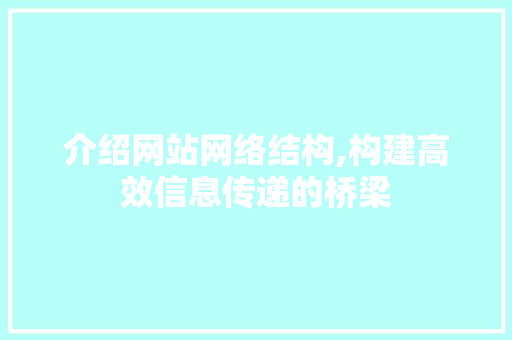 介绍网站网络结构,构建高效信息传递的桥梁