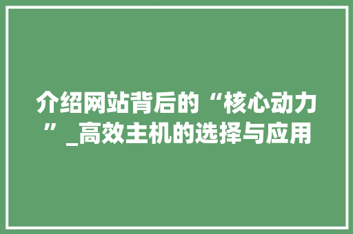 介绍网站背后的“核心动力”_高效主机的选择与应用