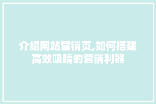介绍网站营销页,如何搭建高效吸睛的营销利器