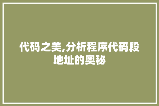 代码之美,分析程序代码段地址的奥秘