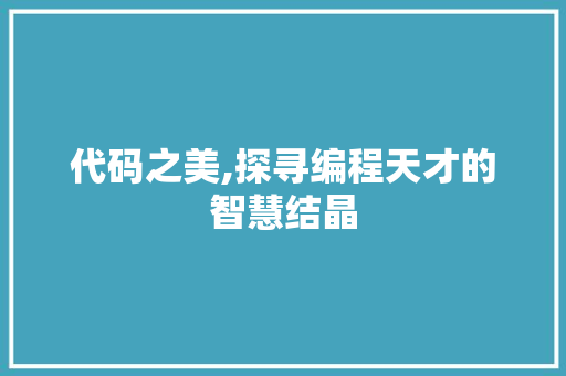 代码之美,探寻编程天才的智慧结晶 代码之美,探寻编程天才的智慧结晶 百度SEO
