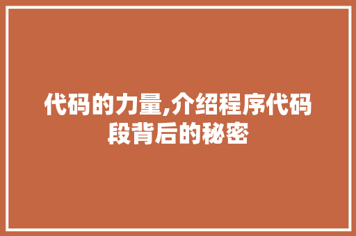 代码的力量,介绍程序代码段背后的秘密 代码的力量,介绍程序代码段背后的秘密 必应SEO