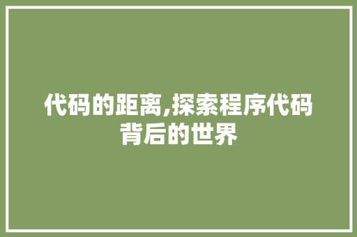 代码的距离,探索程序代码背后的世界