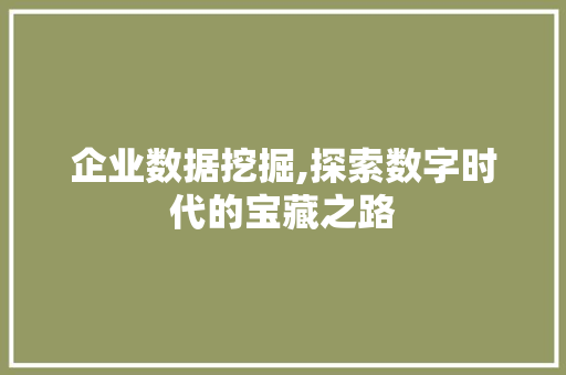 企业数据挖掘,探索数字时代的宝藏之路 企业数据挖掘,探索数字时代的宝藏之路 神马SEO