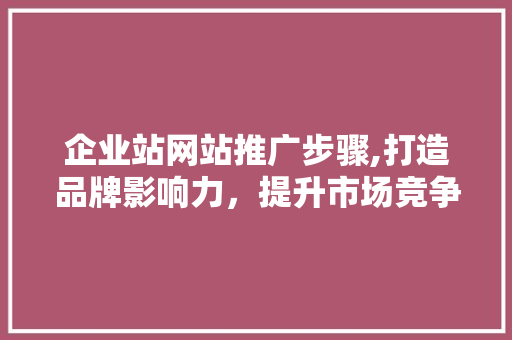 企业站网站推广步骤,打造品牌影响力，提升市场竞争力