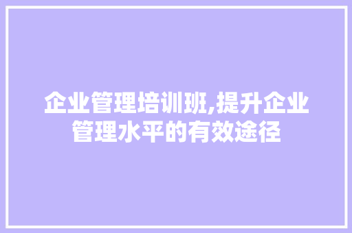 企业管理培训班,提升企业管理水平的有效途径