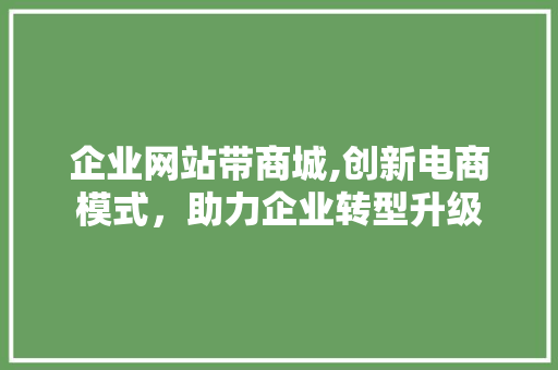 企业网站带商城,创新电商模式，助力企业转型升级