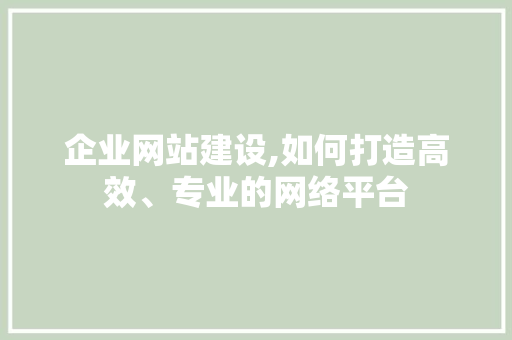 企业网站建设,如何打造高效、专业的网络平台