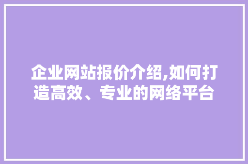 企业网站报价介绍,如何打造高效、专业的网络平台