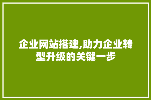 企业网站搭建,助力企业转型升级的关键一步