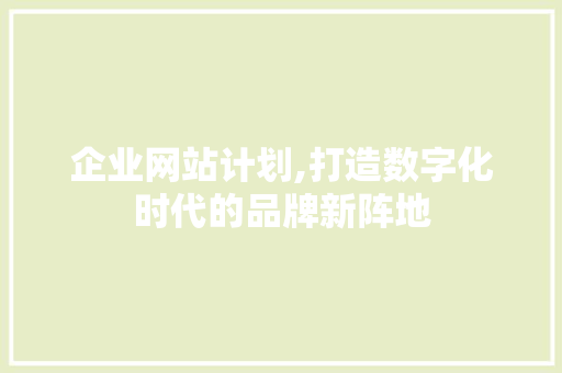 企业网站计划,打造数字化时代的品牌新阵地