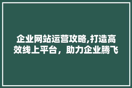 企业网站运营攻略,打造高效线上平台，助力企业腾飞 企业网站运营攻略,打造高效线上平台，助力企业腾飞 必应SEO