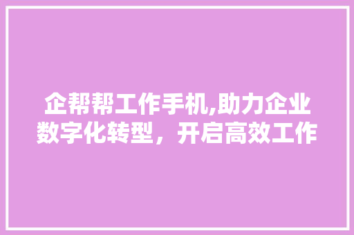 企帮帮工作手机,助力企业数字化转型，开启高效工作新篇章 企帮帮工作手机,助力企业数字化转型，开启高效工作新篇章 网站建设公司