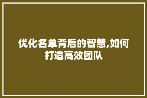 优化名单背后的智慧,如何打造高效团队 优化名单背后的智慧,如何打造高效团队 网站建设公司