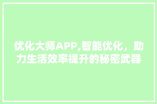 优化大师APP,智能优化，助力生活效率提升的秘密武器