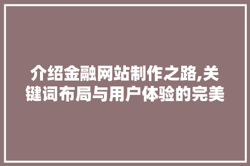 介绍金融网站制作之路,关键词布局与用户体验的完美融合 介绍金融网站制作之路,关键词布局与用户体验的完美融合 网站建设公司