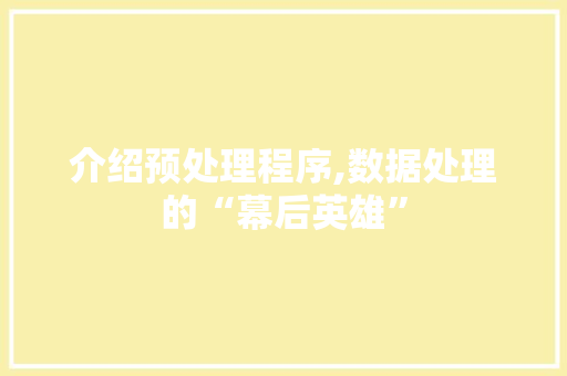 介绍预处理程序,数据处理的“幕后英雄”