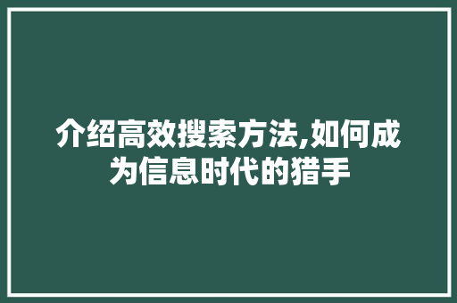 介绍高效搜索方法,如何成为信息时代的猎手