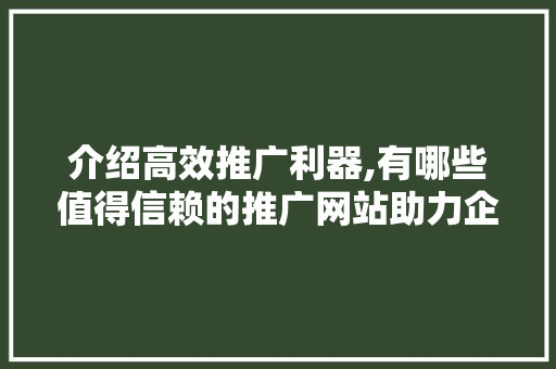 介绍高效推广利器,有哪些值得信赖的推广网站助力企业成长