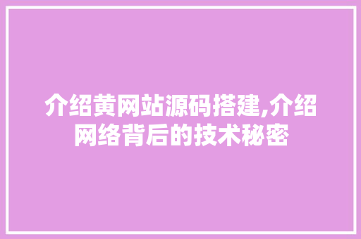 介绍黄网站源码搭建,介绍网络背后的技术秘密