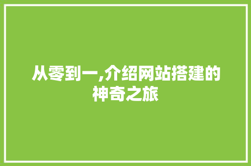 从零到一,介绍网站搭建的神奇之旅