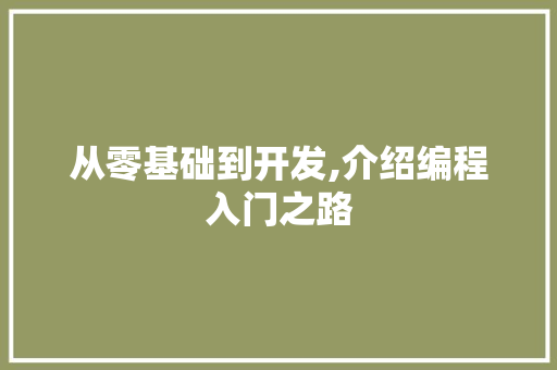 从零基础到开发,介绍编程入门之路