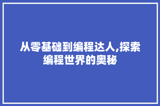 从零基础到编程达人,探索编程世界的奥秘