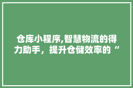 仓库小程序,智慧物流的得力助手，提升仓储效率的“隐形推手”