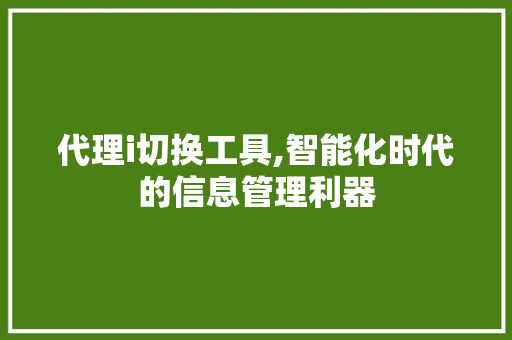代理i切换工具,智能化时代的信息管理利器