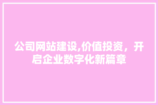 公司网站建设,价值投资，开启企业数字化新篇章