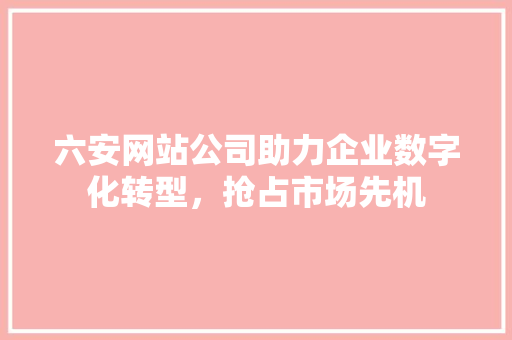 六安网站公司助力企业数字化转型，抢占市场先机