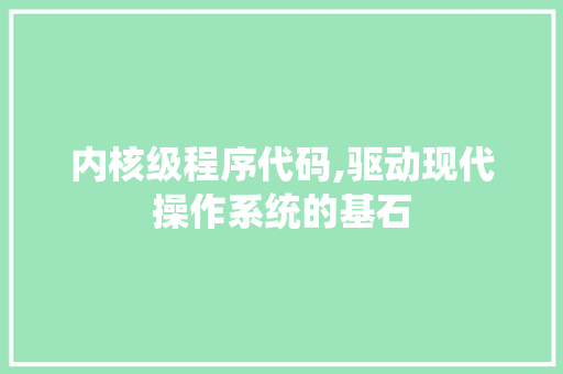 内核级程序代码,驱动现代操作系统的基石