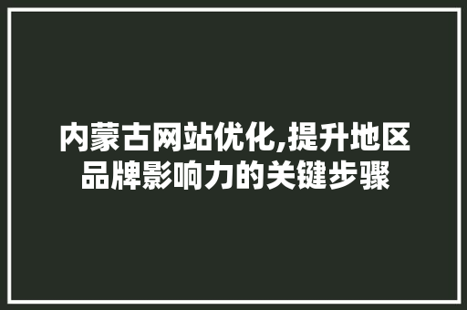 内蒙古网站优化,提升地区品牌影响力的关键步骤