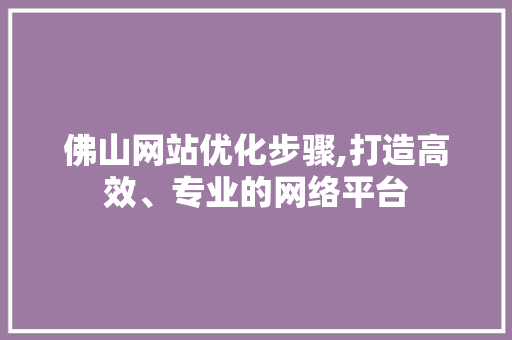 佛山网站优化步骤,打造高效、专业的网络平台