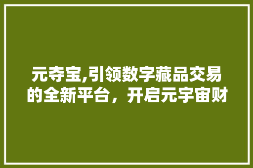 元夺宝,引领数字藏品交易的全新平台，开启元宇宙财富新篇章
